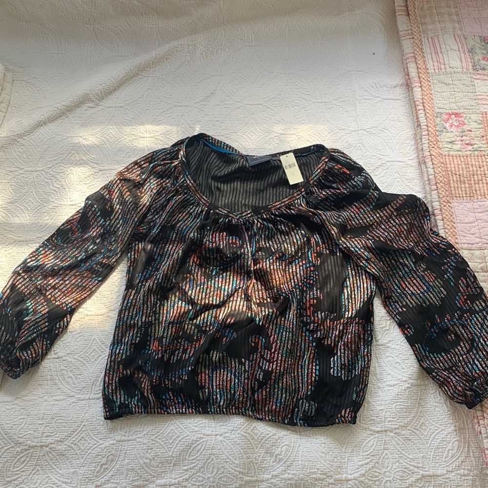 MAEVE by Anthropologie Black Motif Blouse